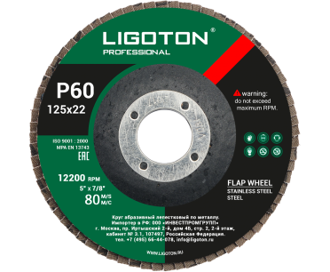 Круг лепестковый КЛТ1 125х22 мм Р60 LIGOTON Professional PLUS